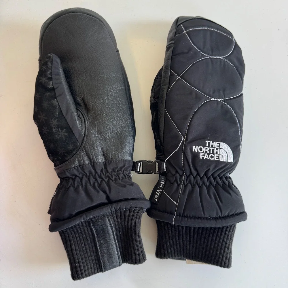 The North Face‎ Womens XS HyVent Black Quilted Leather Palm Winter Ski Mittens